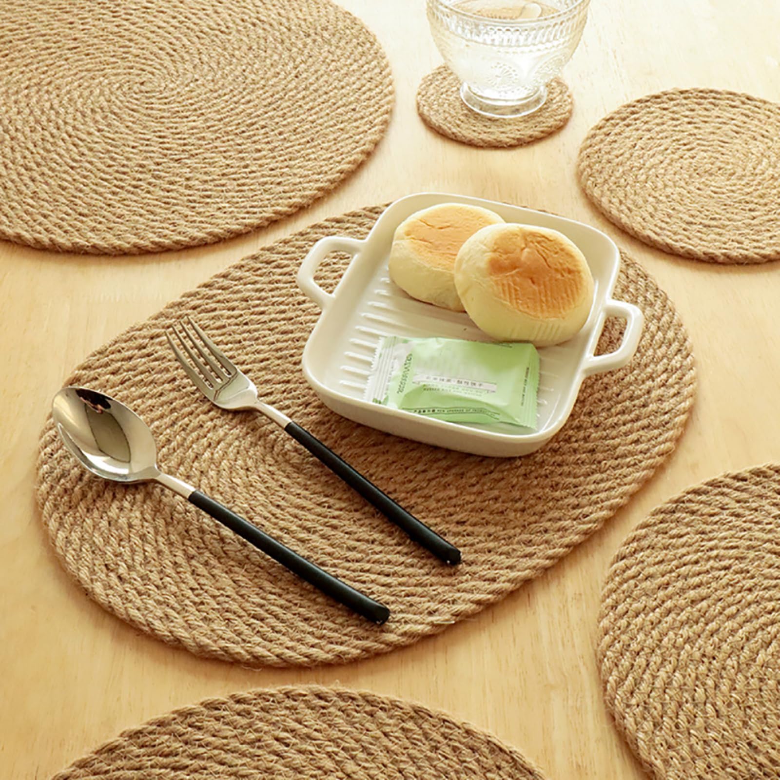 Podkładka pod talerz TEmkin Farmhouse Linen Weaving | Podkładki pod talerze w rustykalnym stylu | Okrągłe, izolujące podkładki chroniące przed oparzeniami do codziennego użytku i na przyjęci