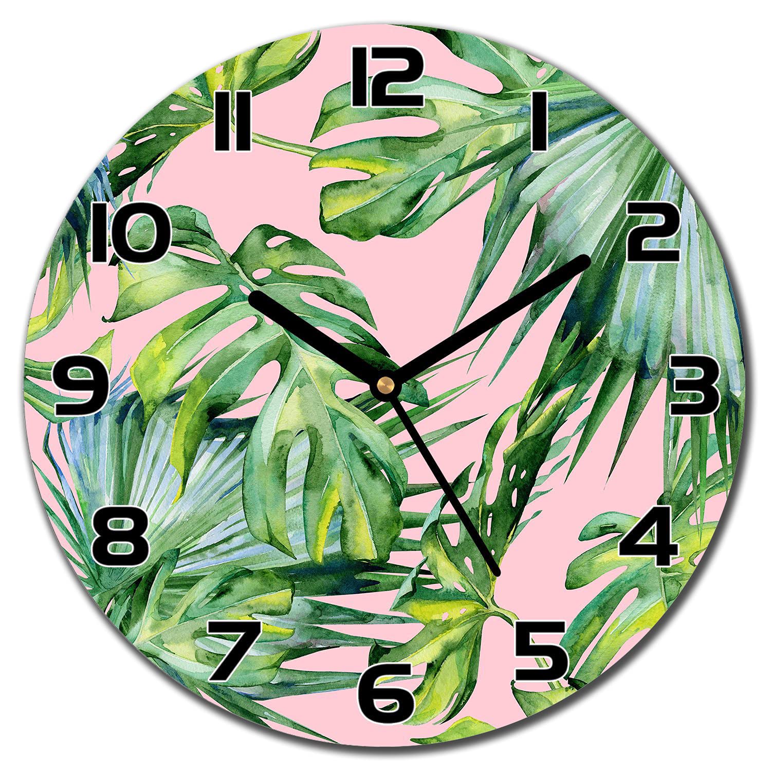 Horloge en verre cuisine et salon moderne grand format 30 cm cadran végétal