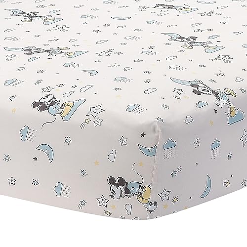 Lambs & Ivy Disney Baby Moonlight Mickey Mouse - Sábana bajera ajustable para cuna, color blanco