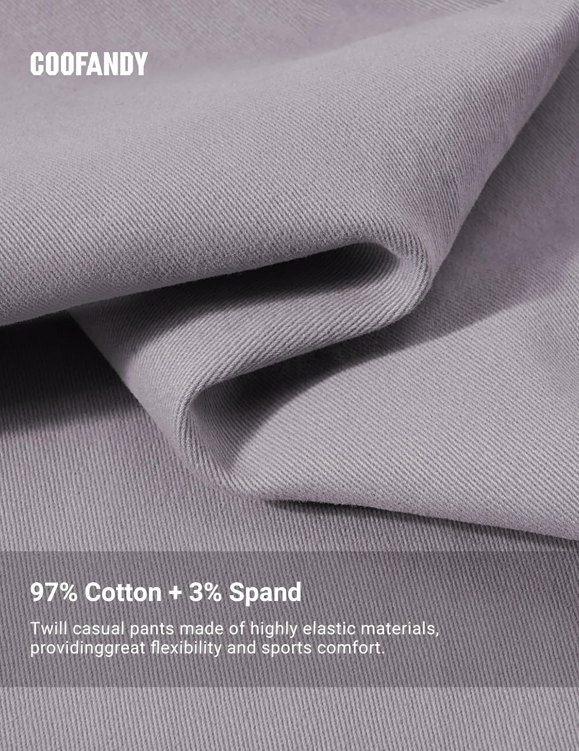 COOFANDY Men's Chinos Pant Elastic Waist Trousers Slim Fit Casual Business Dress Pants Pull On Golf Pants Light Gray - Image 5