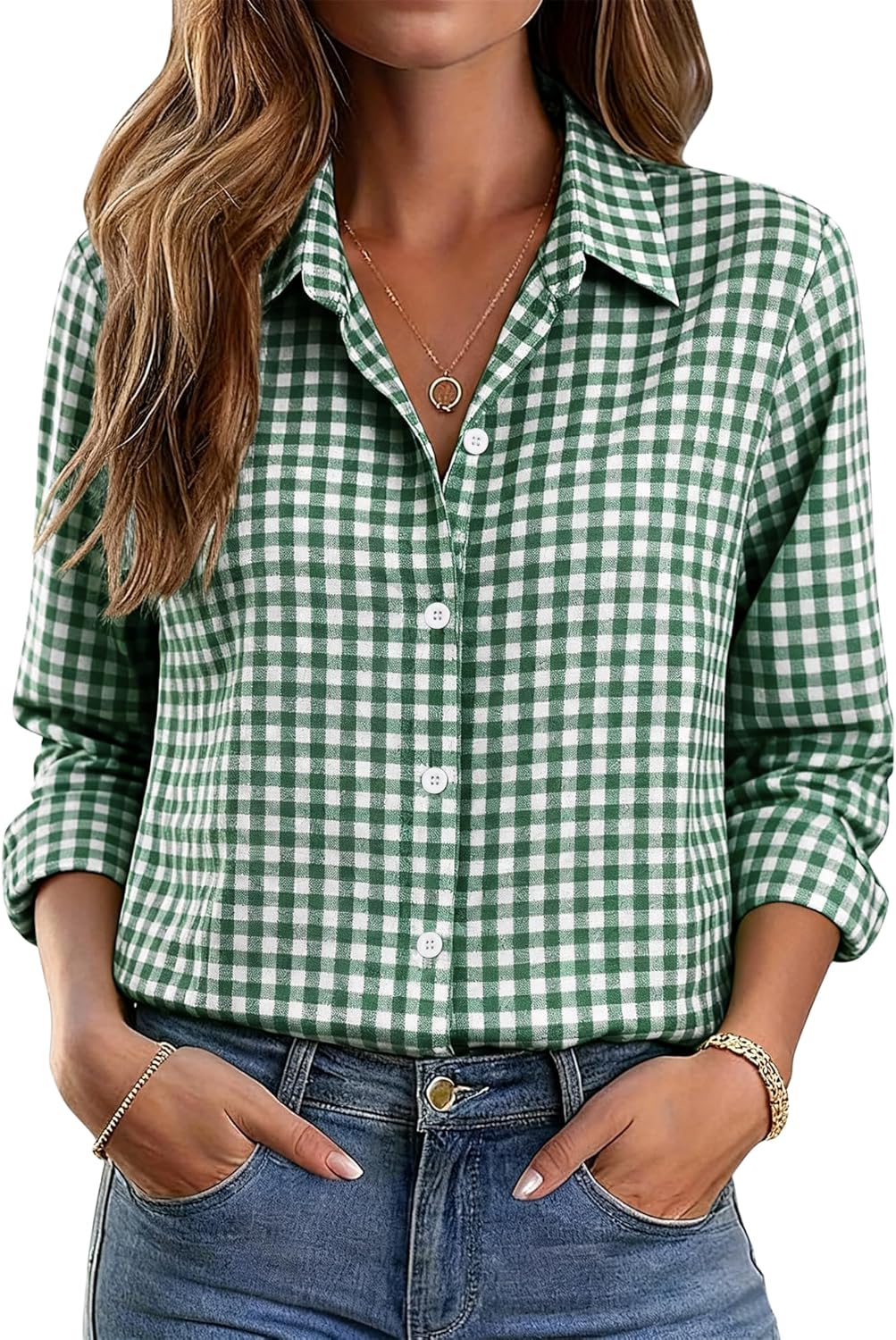 Rapbin Button Down Shirts for Women Long Sleeve Wrinkle Free Dress Shirts Casual Collared Blouses Business Work Tops