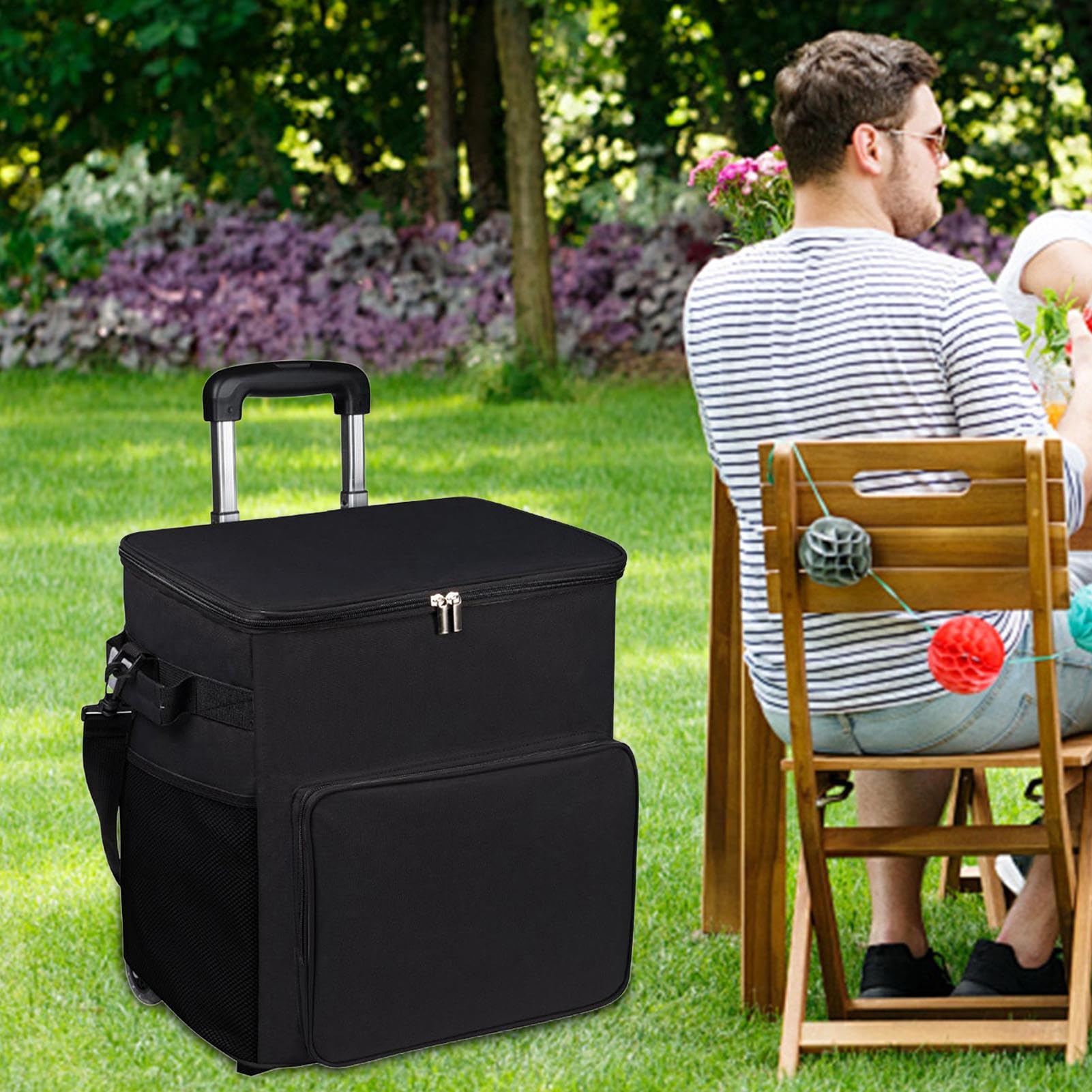 Cooler isotermica su ruote, friggitrice termica morbida, carrello con maniglia e borsa termica impermeabile da 35 l, per viaggi, picnic, shopping, esterni, terrazza e spiaggia