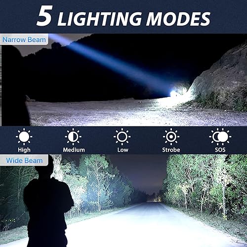 Miniatura 4 de THY TRY Paquete de 2 linternas recargables de 90000 lúmenes altos, linternas recargables superbrillantes para el hogar, luz de flash de alta