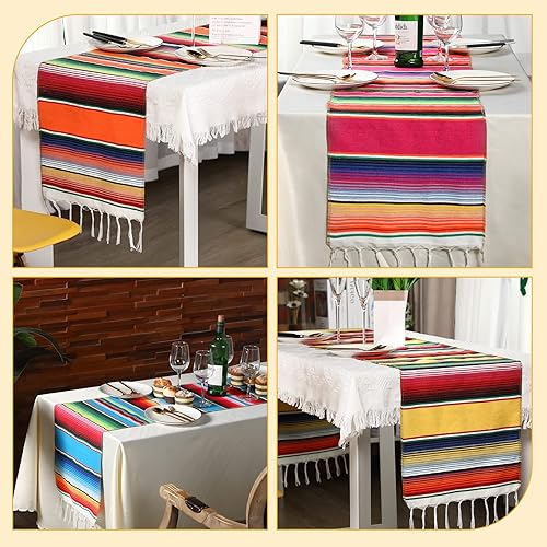 Miniatura 5 de Paquete de 10 caminos de mesa de Serape mexicano de 14 x 84 pulgadas, 29 carteles de papel picado, pancarta colgante de fiesta y bandera de