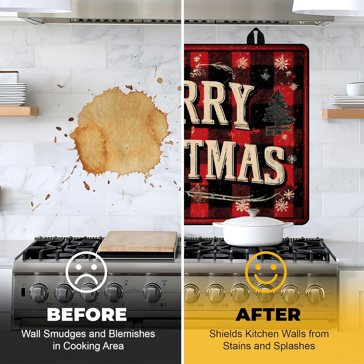 Christmas Stove Top Cover for Electric Stove, Heat Resistant Glass Stove Top Cover, Stovetop Protector and Kitchen Decor, Dish Drying Mats Cover for Ceramic or Washer Top, 28.5x20.5 Inch