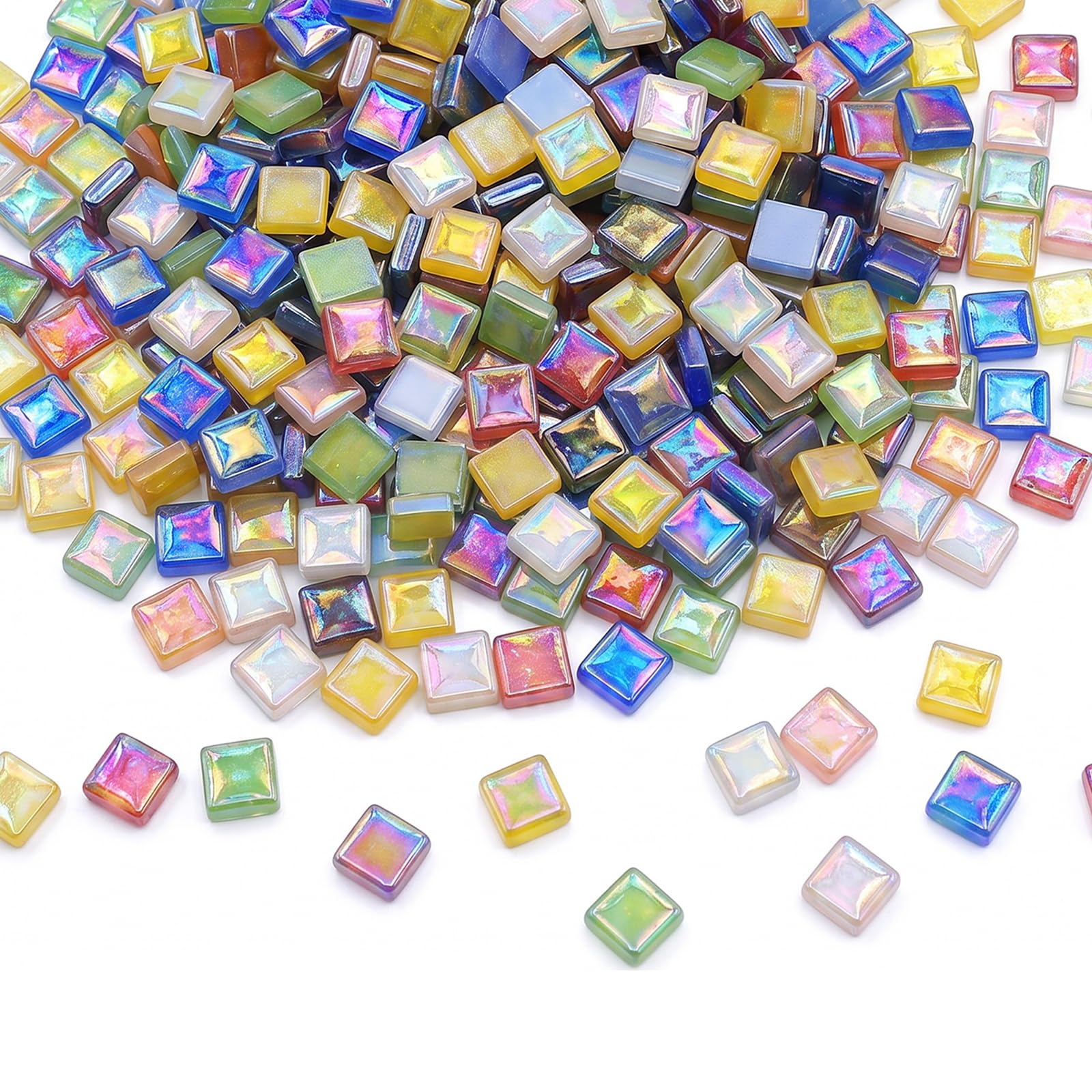 200g Mosaic Tiles, CNYMANY Mix Iridescent Mosaic Glass Pieces Tiles for Crafts Bulk, 0.4 Inch Square Mosaic Supplies for Home Decoration DIY Art Projects