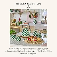 Vista 6 de MACKENZIE-CHILDS Hervidor de té esmaltado, elegante hervidor de té para estufa, cuadros esmeralda verde y blanco, 2 cuartos