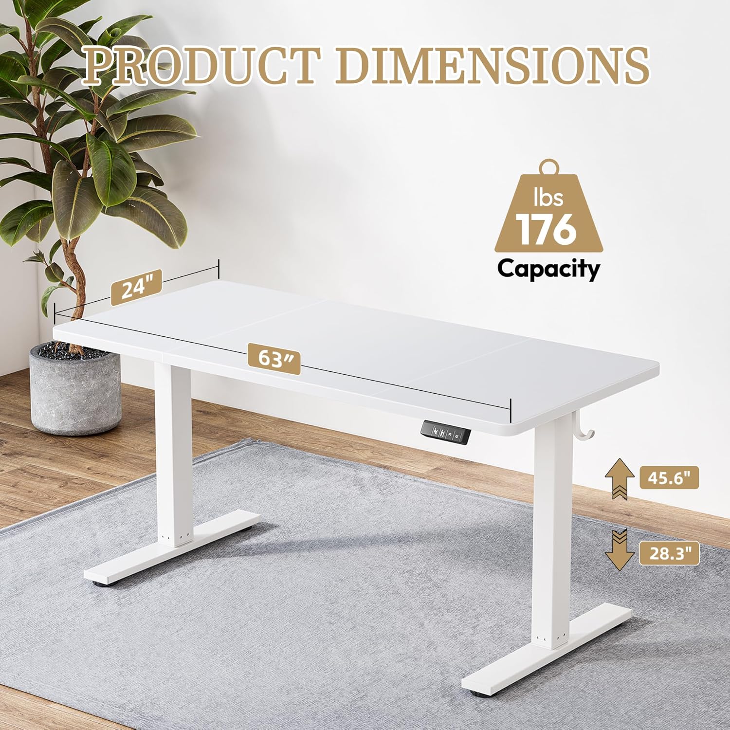 TIQLAB Electric Adjustable Sewing Table, 63"x24" Workbench Adjustable Height, Ergonomic Worktable for Garage, Craft Desk, Spacious Desk for Sewing and Crafts, White