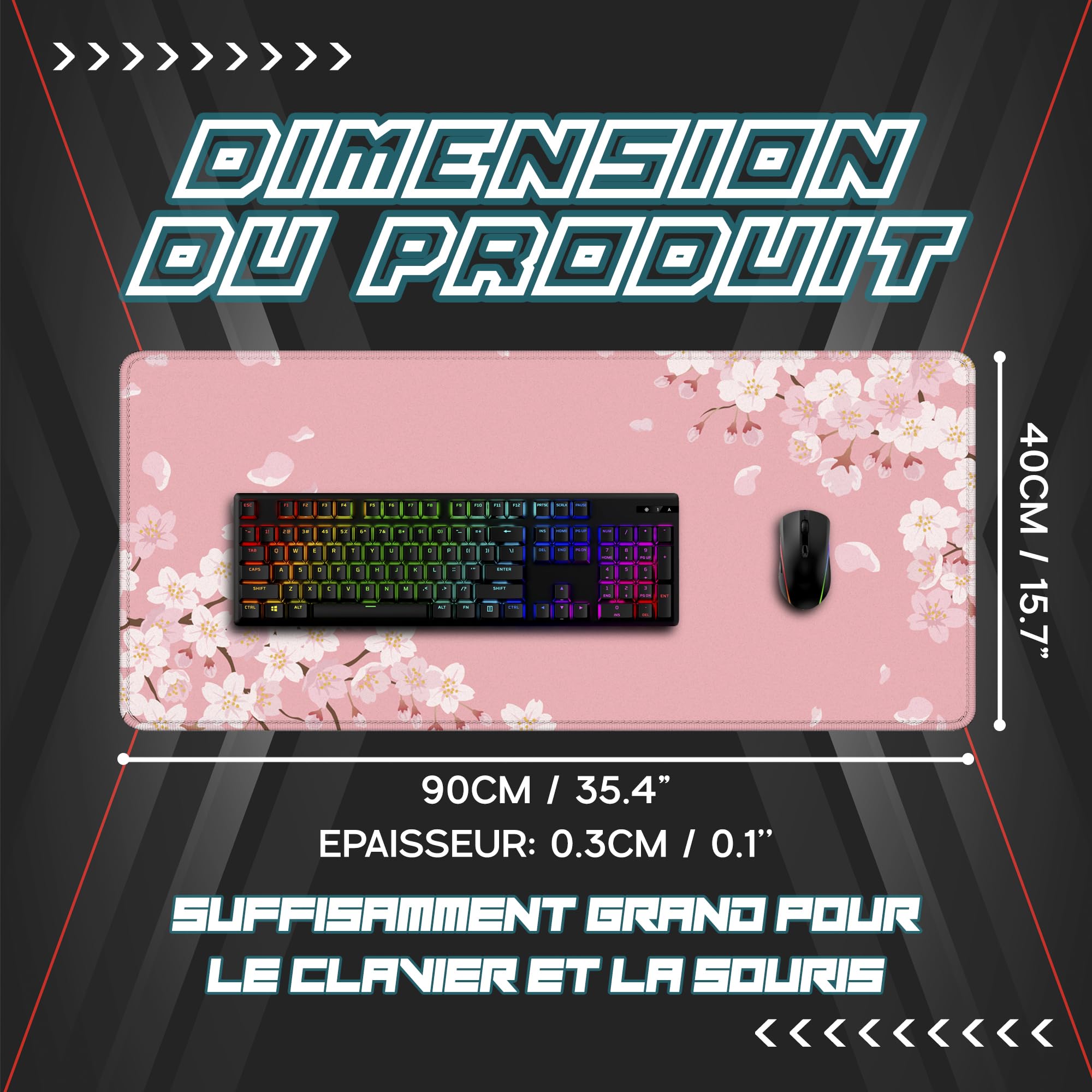 Grand Tapis De Souris XXL Gaming 90x40cm Rose Sakura