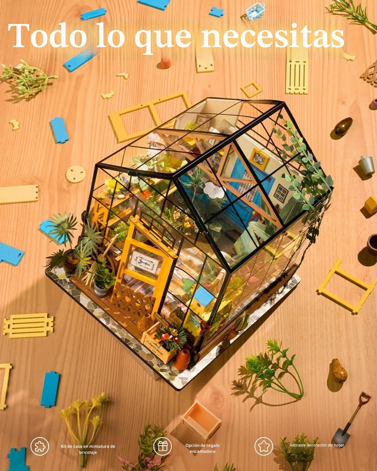 ROWOOD Casa De Muñecas En Miniatura Invernadero con Luz | DIY Miniature House Maquetas para Montar Manualidades De Madera | Regalos De para Adultos, Mujeres, Niñas (Cathy's Flower House)