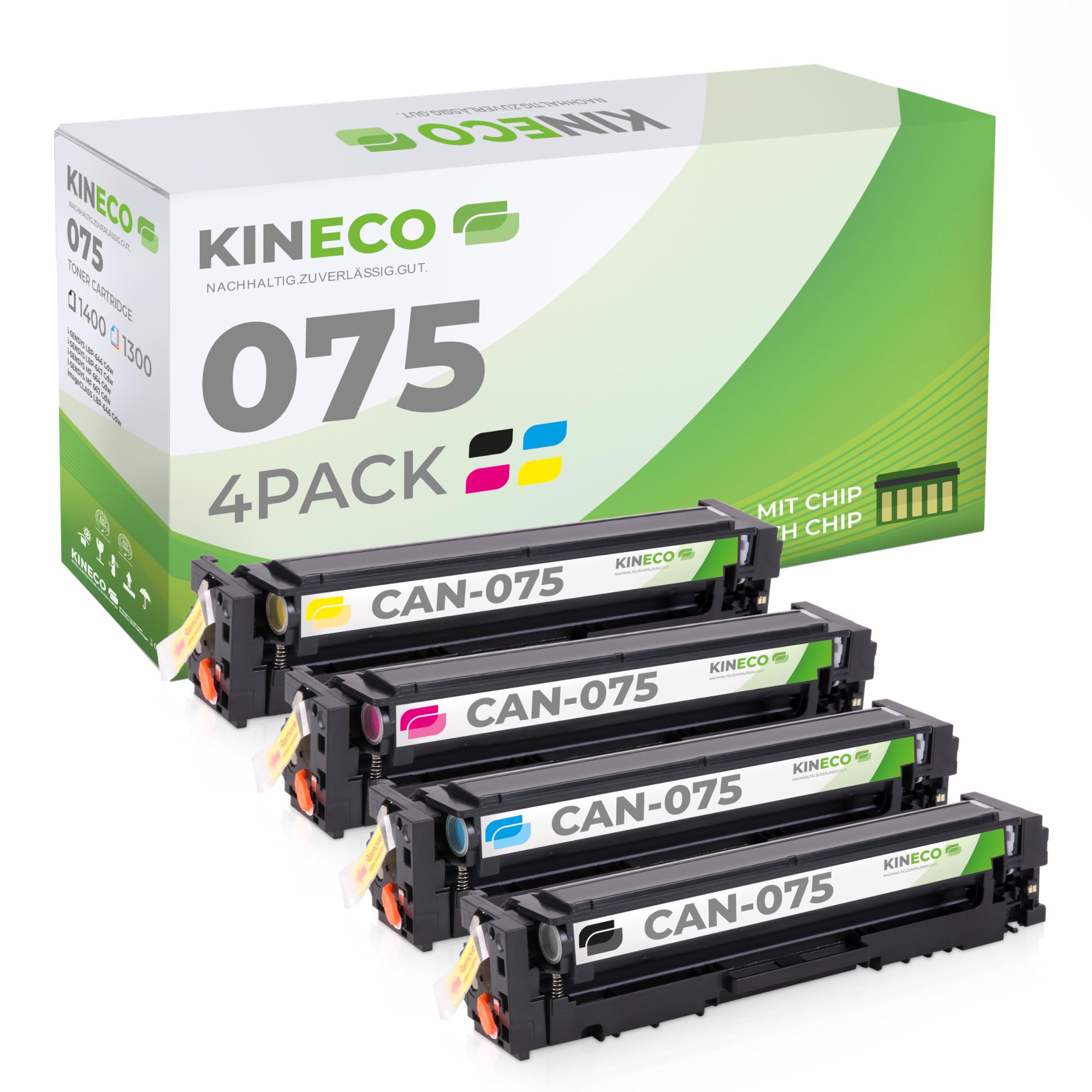 Kineco 4er Toner Set kompatibel für Canon Cartridge 075 BK/C/M/Y | kompatibel für Canon i-SENSYS LBP-640 Series, LBP-646 Cdw, LBP-647 Cdw, MF 660 Series, MF 664 Cdw & MF 667 Cdw