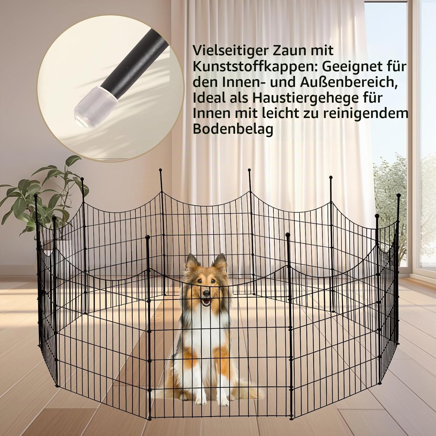 HEYOUTH Teichzaun,Gartenzaun Komplettset 10 Zaunelemente(74 * 81cm),Gitterzaun Metallgitter,Steckzaun, Metall Zaunelemente,Hundezaun,Unterbogen Rund Gitterzaun Set Freigehege für Hunde