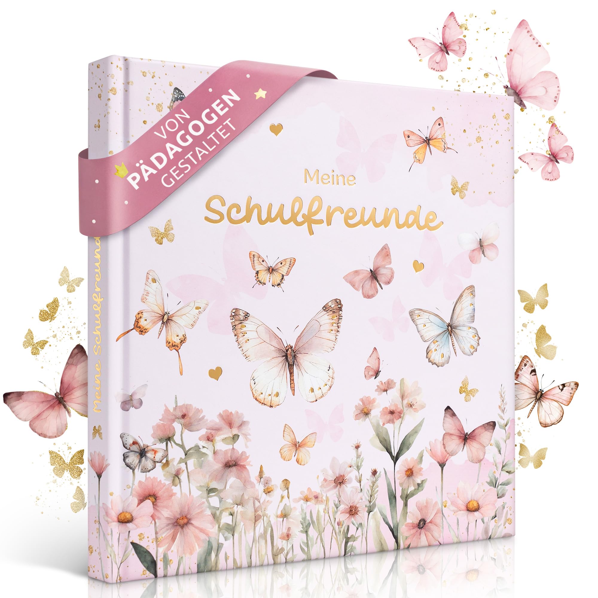 EULENTALER Il libro degli amici della scuola per ragazze, farfalle, disegnato da educatori, farfalle e fiori dipinti a mano, regalo per l'inizio della scuola, goffratura oro, libro degli amici della