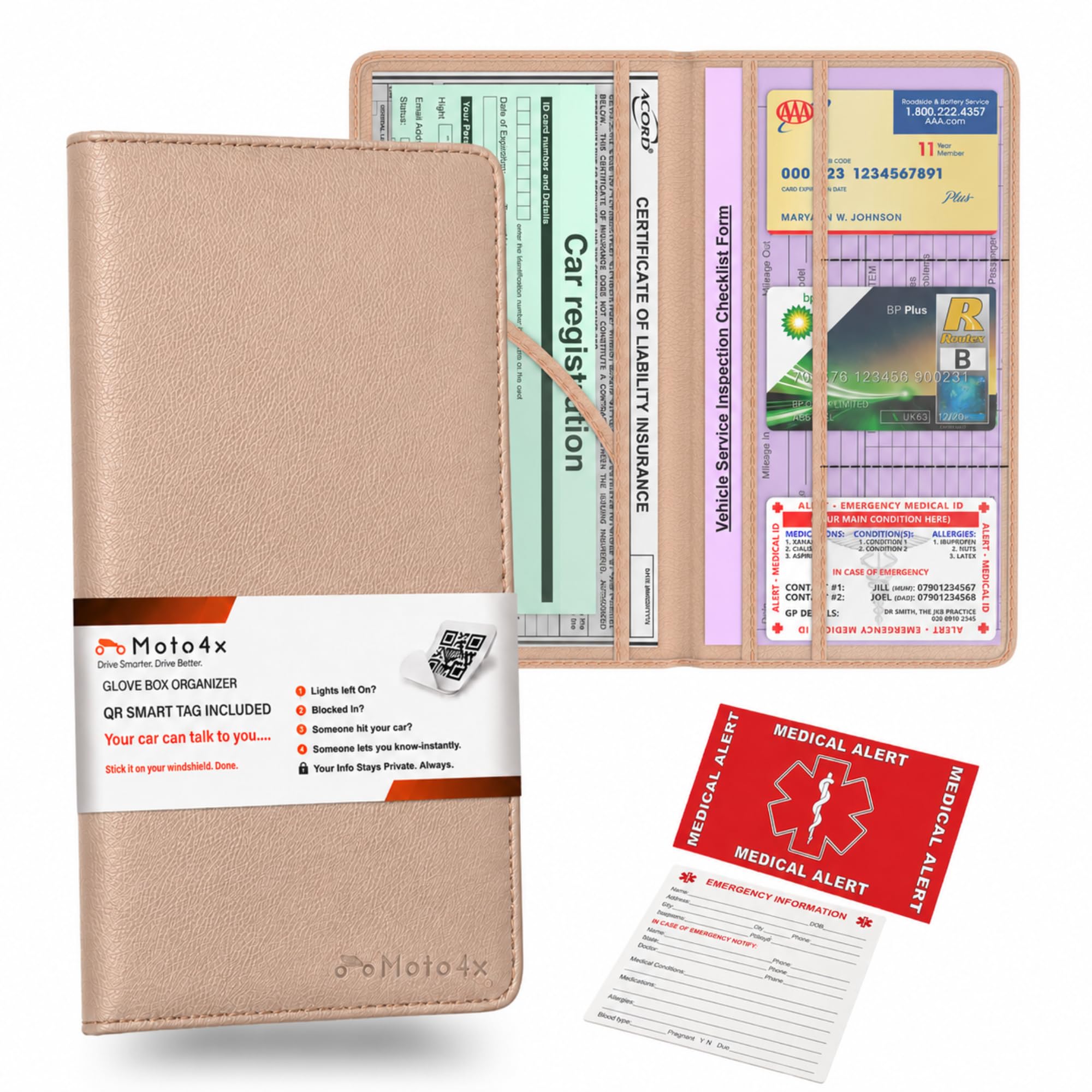 Car Registration and Insurance Card Holder,Beige Premium PU Leather Folder