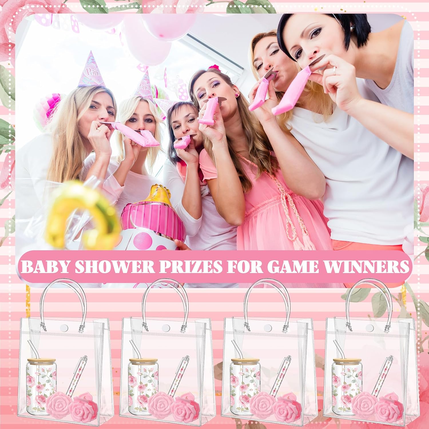 Daifunli 6 Set Pink Flower Floral Baby Shower Prize Gift for Winner Guest