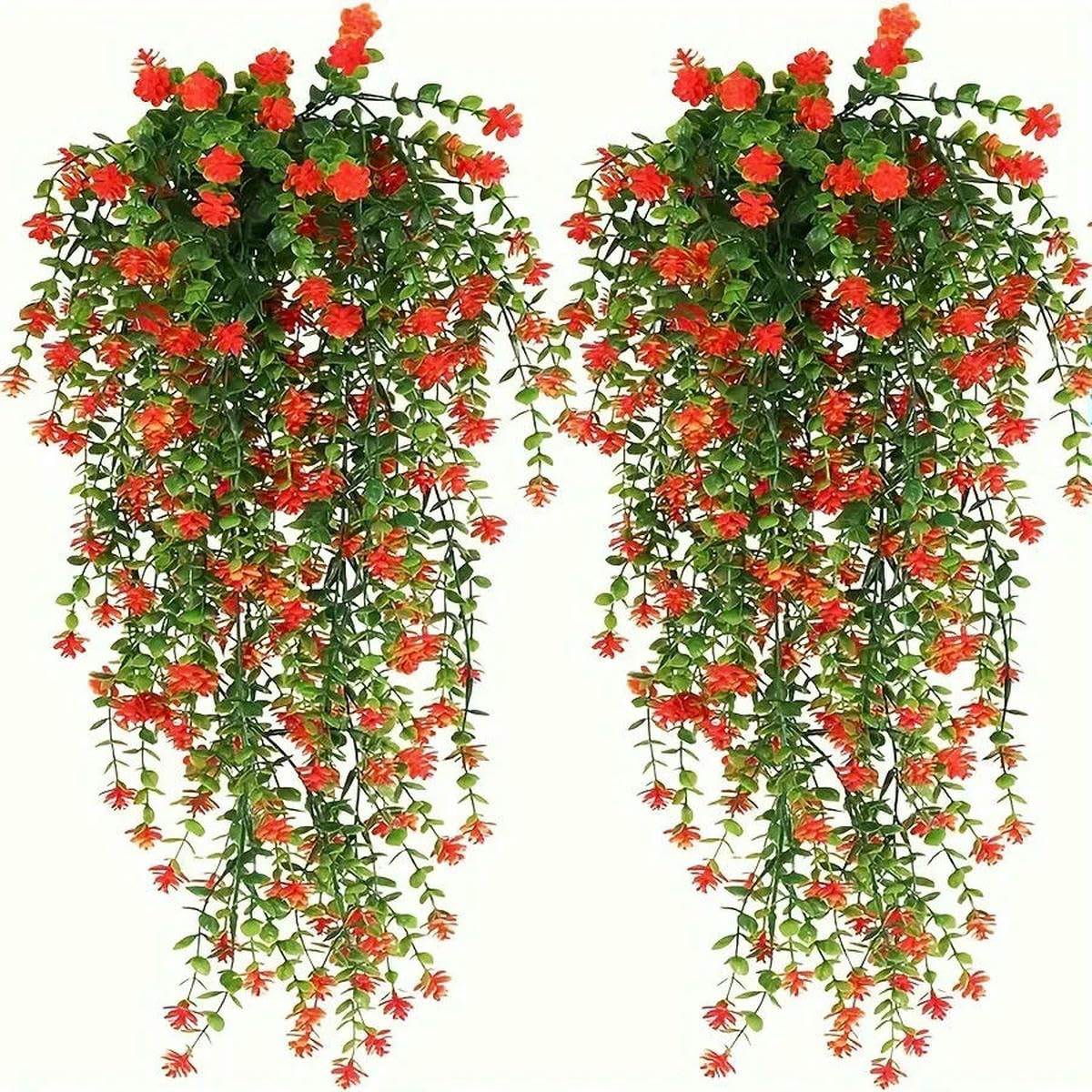 Ayhtud Orange 3Pcs, Artificial Hanging Plants Fake Hanging Plant Faux Eucalyptus Leaf Greenery Vine Outdoor Resistant Plants-3Pcs