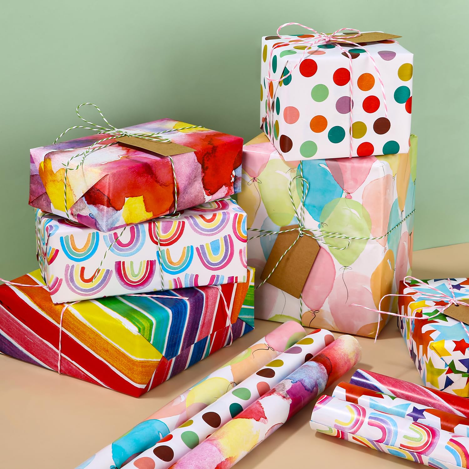 6 Rollos de Papel de Regalo 43x300cm para Navidad, Cumpleaños y Fiestas - Juego para Envolver Regalos