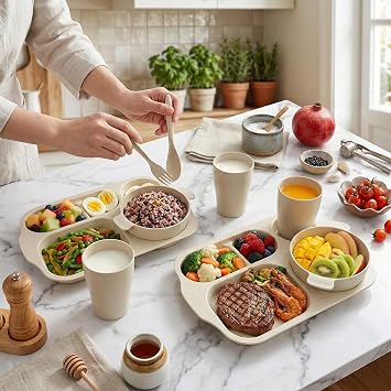 Unbreakable Dinnerware Sets for 4 People Divided Kids Plates and Bowls Set