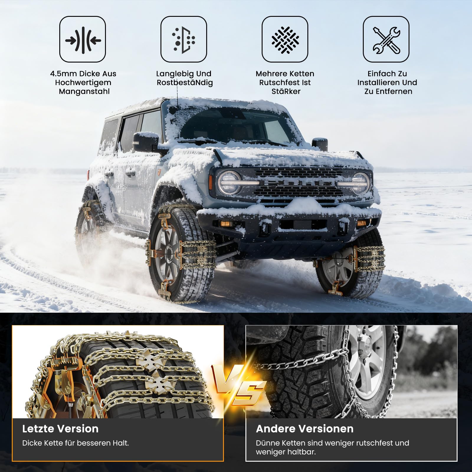 Chaînes à neige universelles pour pneus de voiture de 215 à 285 mm de large, adhérentes, résistantes à l'usure, montage rapide, avec gants et sac de rangement, pour voiture, SUV, camion
