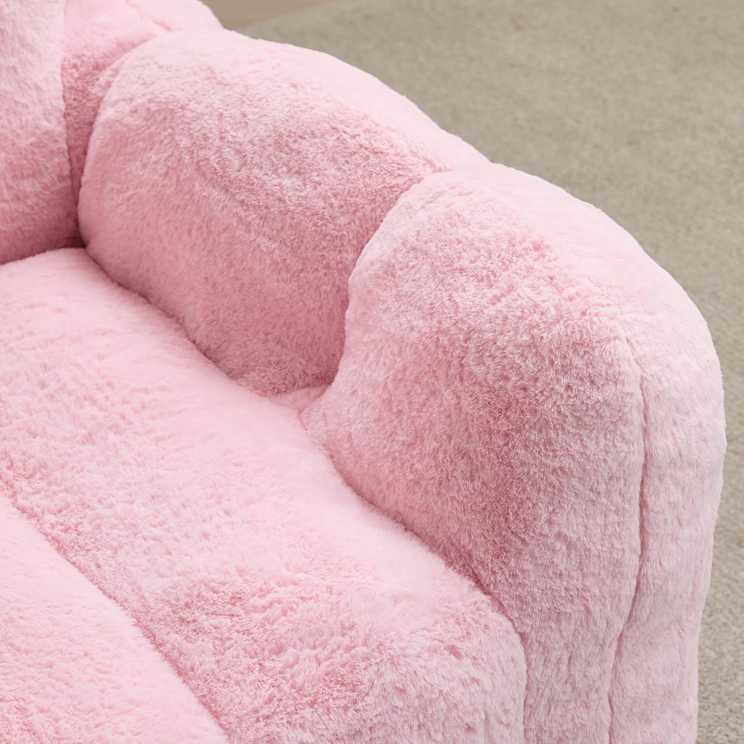 Fluffy Bean Bag Sofa Chair, Pink, Faux Fur, Lotus Style, 41.34 x 35.44 x 29.53 Inch, 380 lbs Capacity, for Living Room and Bedroom