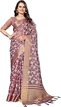 ALAGINI Women's Cotton Silk With Golden Border Floral Embroidery Saree With Blouse Piece