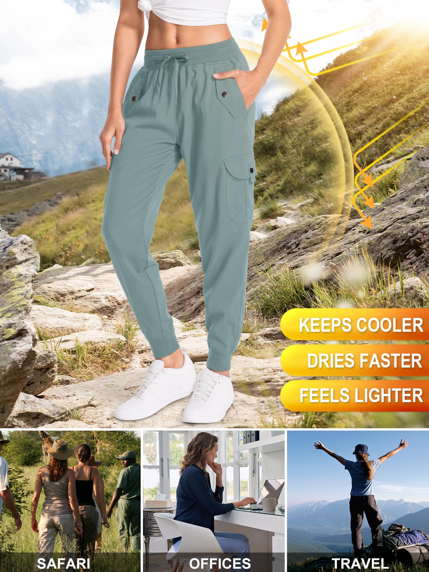 Pantalon cargo de randonnée pour femme, séchage rapide, léger, taille élastique, safari, voyage