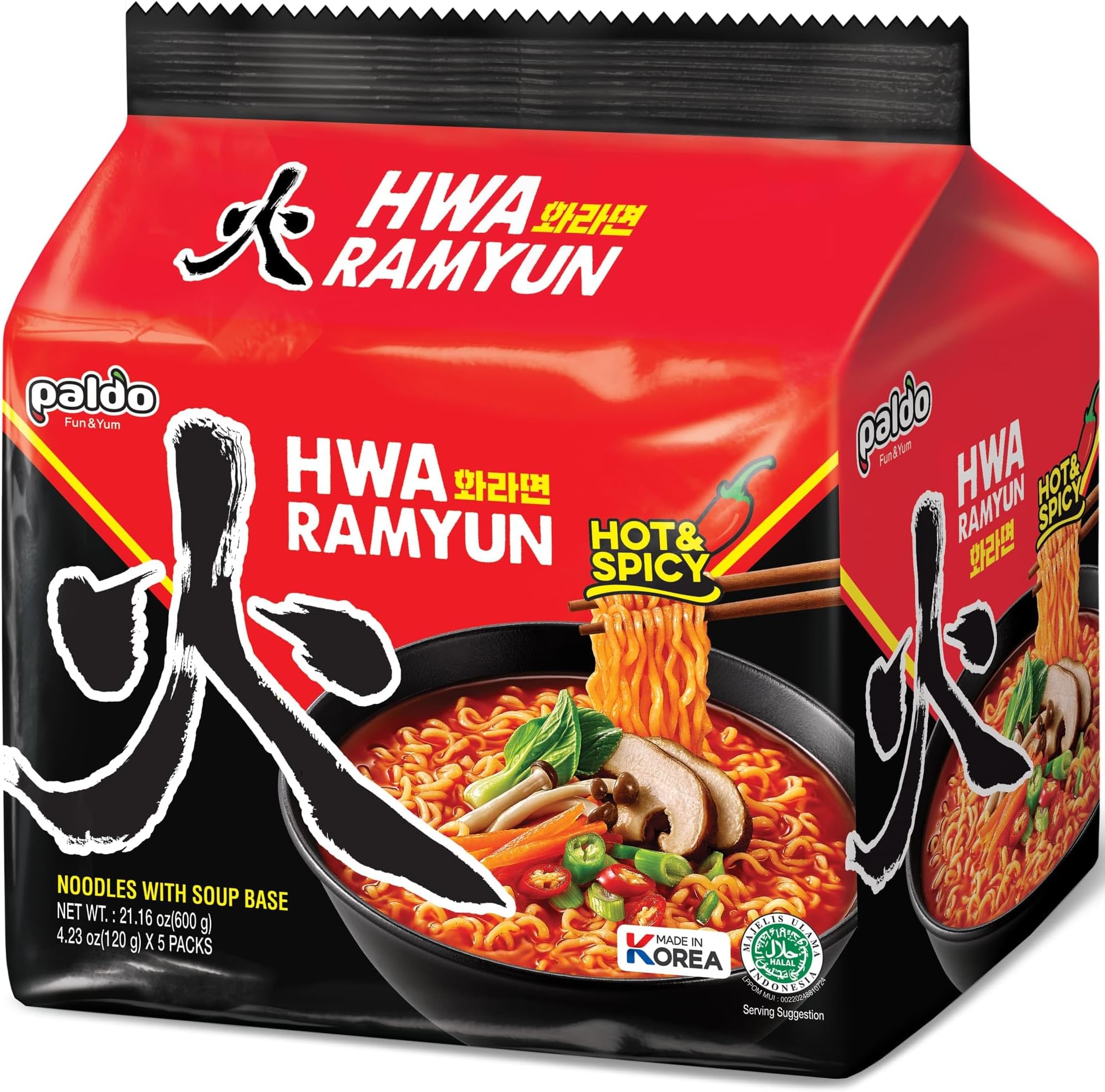 Paldo, Hwa Ramen Instant Noodles, 4.23oz (Pack of 5)
