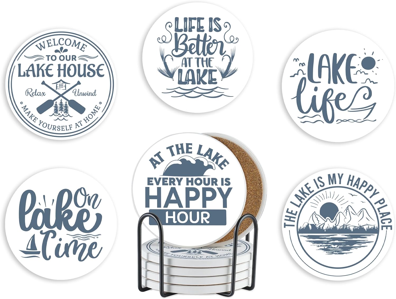 Onebttl Lake House Gifts, Lake Theme Coaster for Drinks
