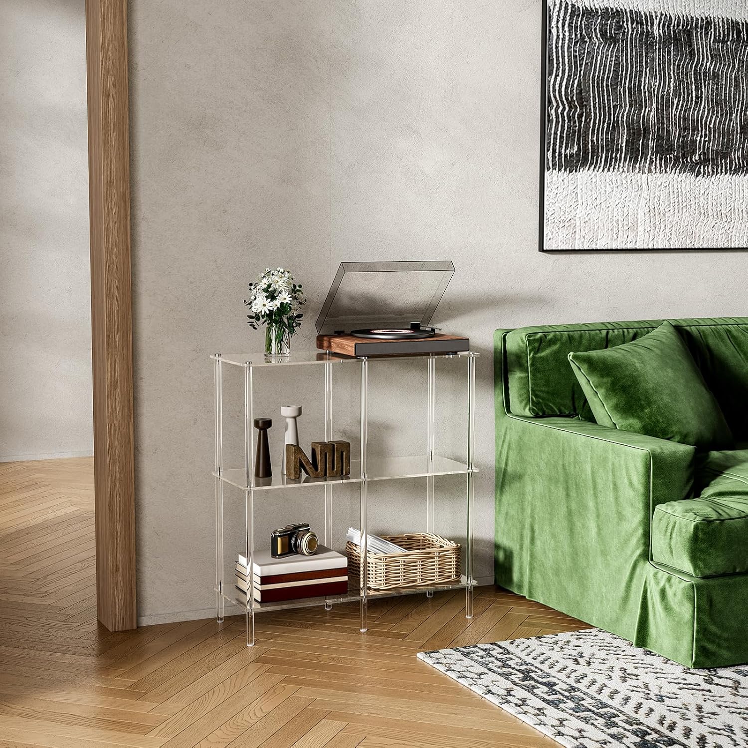 Acrylic Console Table, 29.5" Small Entryway Table with Open Shelves, Clear Entry Table for Sofa, Foyer, Hallway, Living Room, Easy Assembly, 3 Tier, 11.8" D x 31.7" H