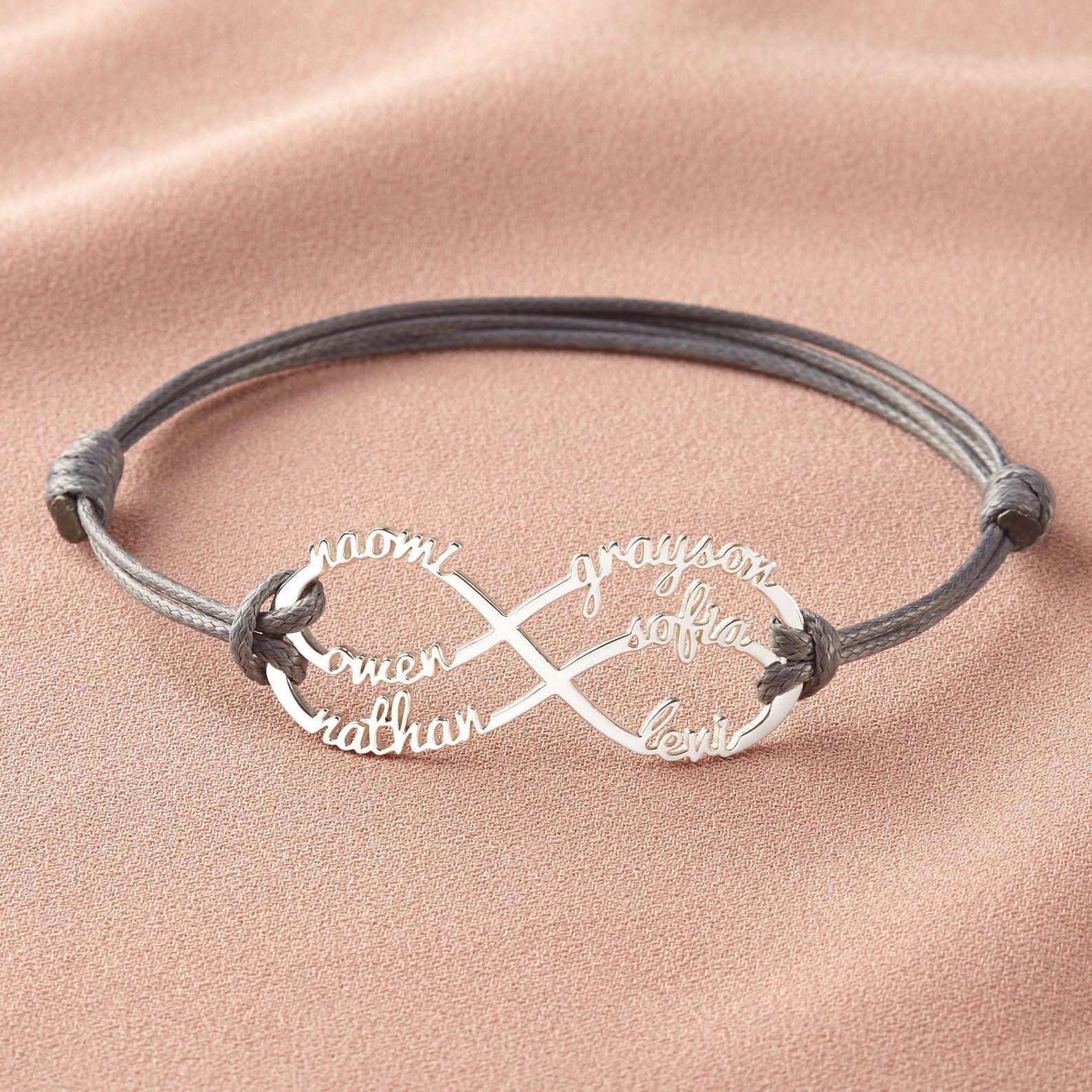 Argento sterling infinito bracciale, bambini nome bracciali, eternità madre figlia gioiello suocera Festa della Mamma Natale compleanno anniversario