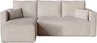 BROMARKT Ecksofa mit Schlaffunktion Sofa mit Bettkasten Eckcouch für Wohnzimmer Cordstoff Couch Wohnlandschaft Schlafsofa 230x145x74 cm L Form Dreisitzer TOP L Cremeweiß