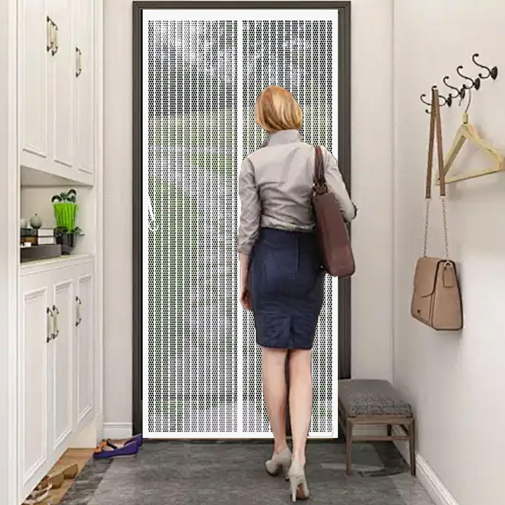 Magnetic Fly Screen Door 116 x 155 cm with Magnets, Magic Tapes, Polyester Magnetic Door Curtain No Drill Installation, Keep Bugs Out for Keeping Out Flies, Black
