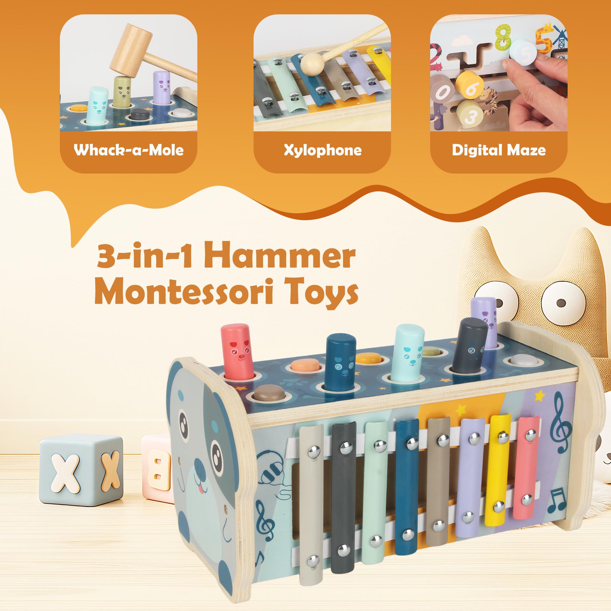 Jouets d'éducation Jouet bebe 1 an Montessori adaptés au-dessus de,Celui-ci Jeux montessori 1 an intégrant martelage,Xylophone bebe et la reconnaissance des nombres,Est le cadeau d'anniversaire idéal