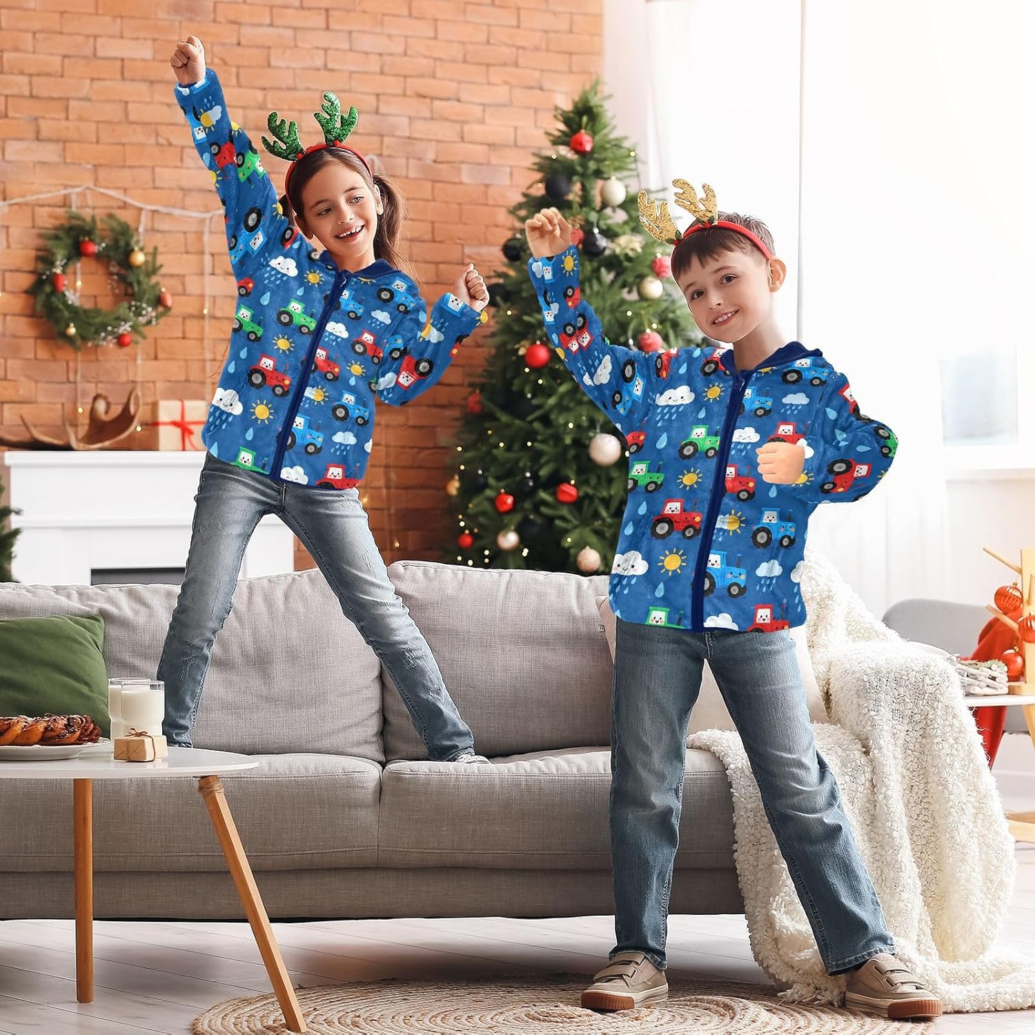 Tractor Pattern Toddler Soft Jackets Children Plush Outerwear Navy Blue Baby Boys Clothes