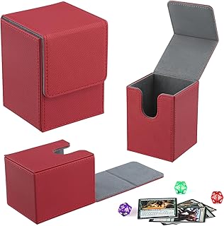 Deck Box for MTG Cards, Card Deck Boxes, Leather Deck Card Case with 100 Pcs Card Sleeves, Card Deck Holder for TCG Cards, PU Leather Deck Box Storage Case for TCG CCG (Red)
