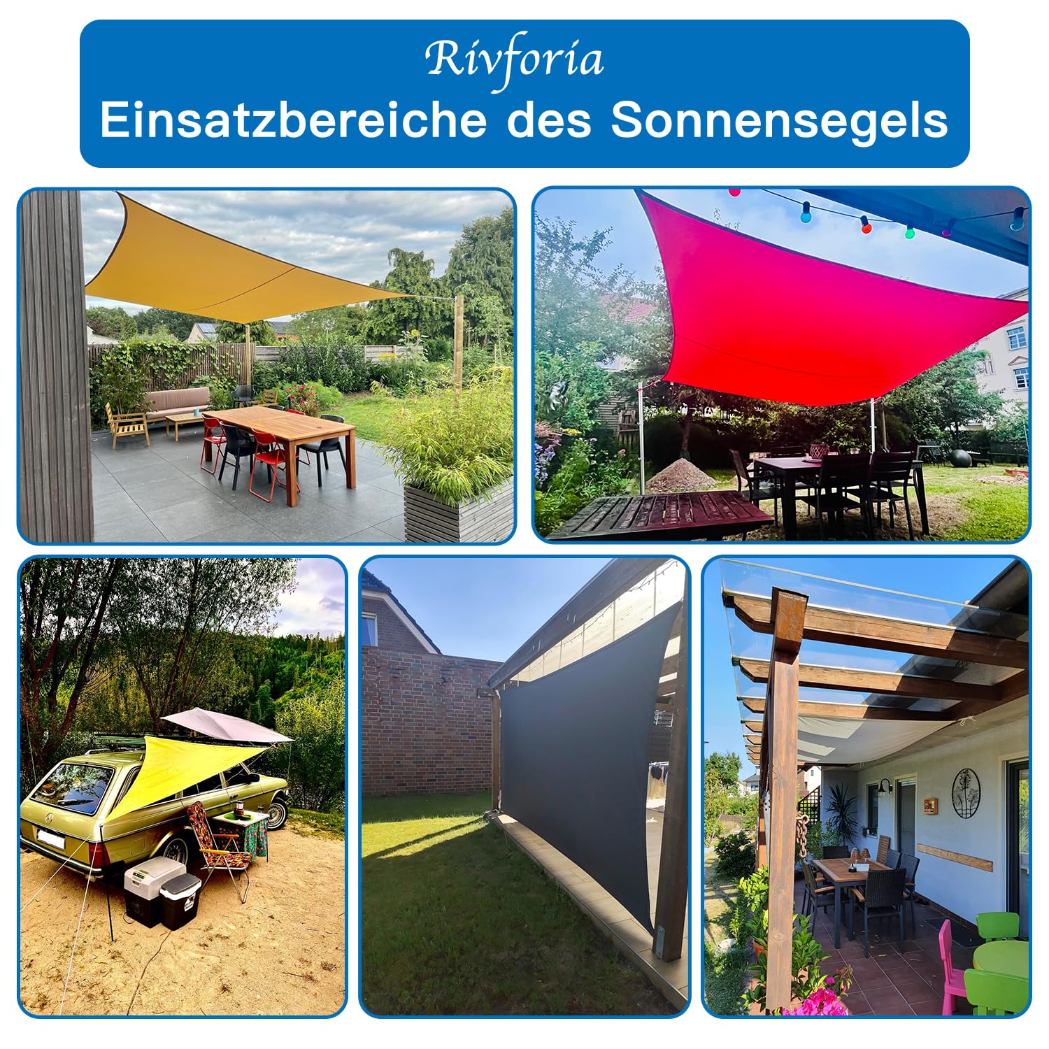 Sonnensegel Wasserdicht Rechteck 2x6M Sonnenschutz PES Polyester 95% UV Schutz Windschutz Wasserabweisend Segel Baldachin für Balkon Terrasse Garten Außenbereich-Khaki