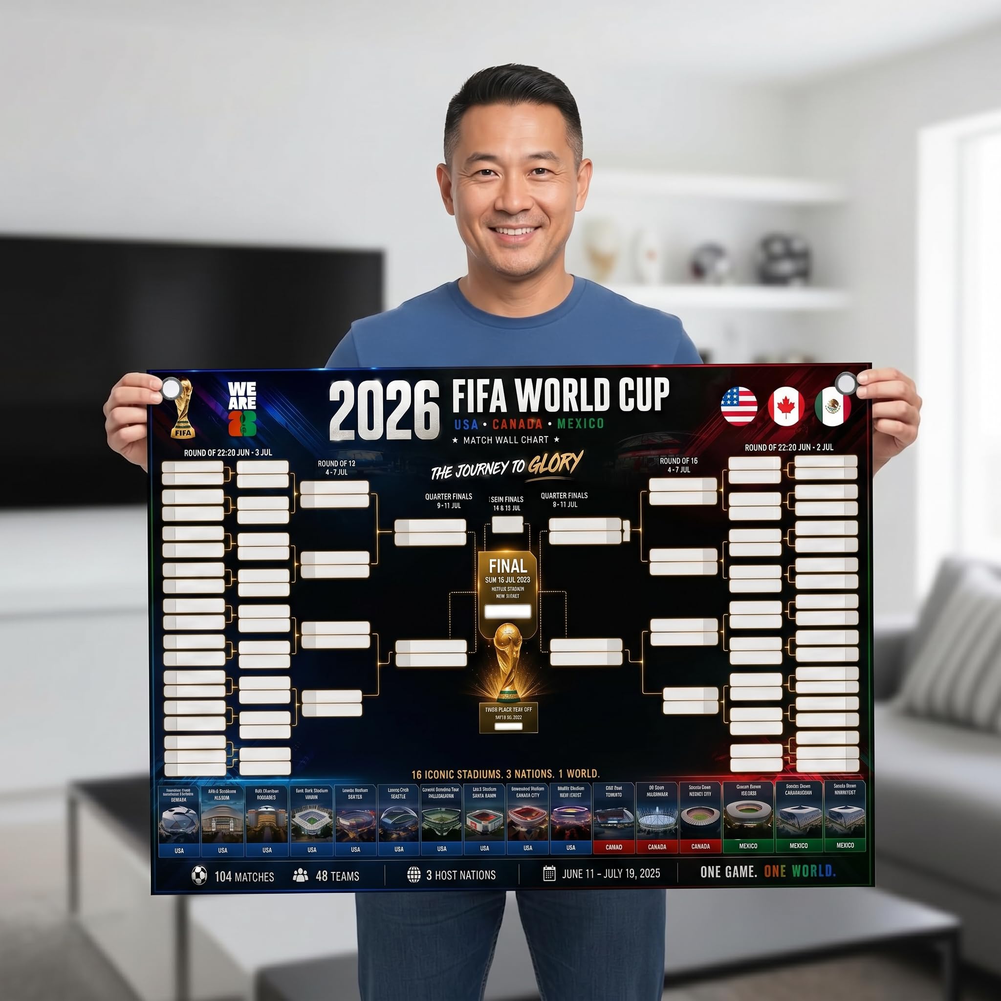 ZNOR Fifa Football World Cup 2026 Wall Chart Full Tournament Bracket & Fixtures Poster Complete Match Schedule & Finals Chart Poster