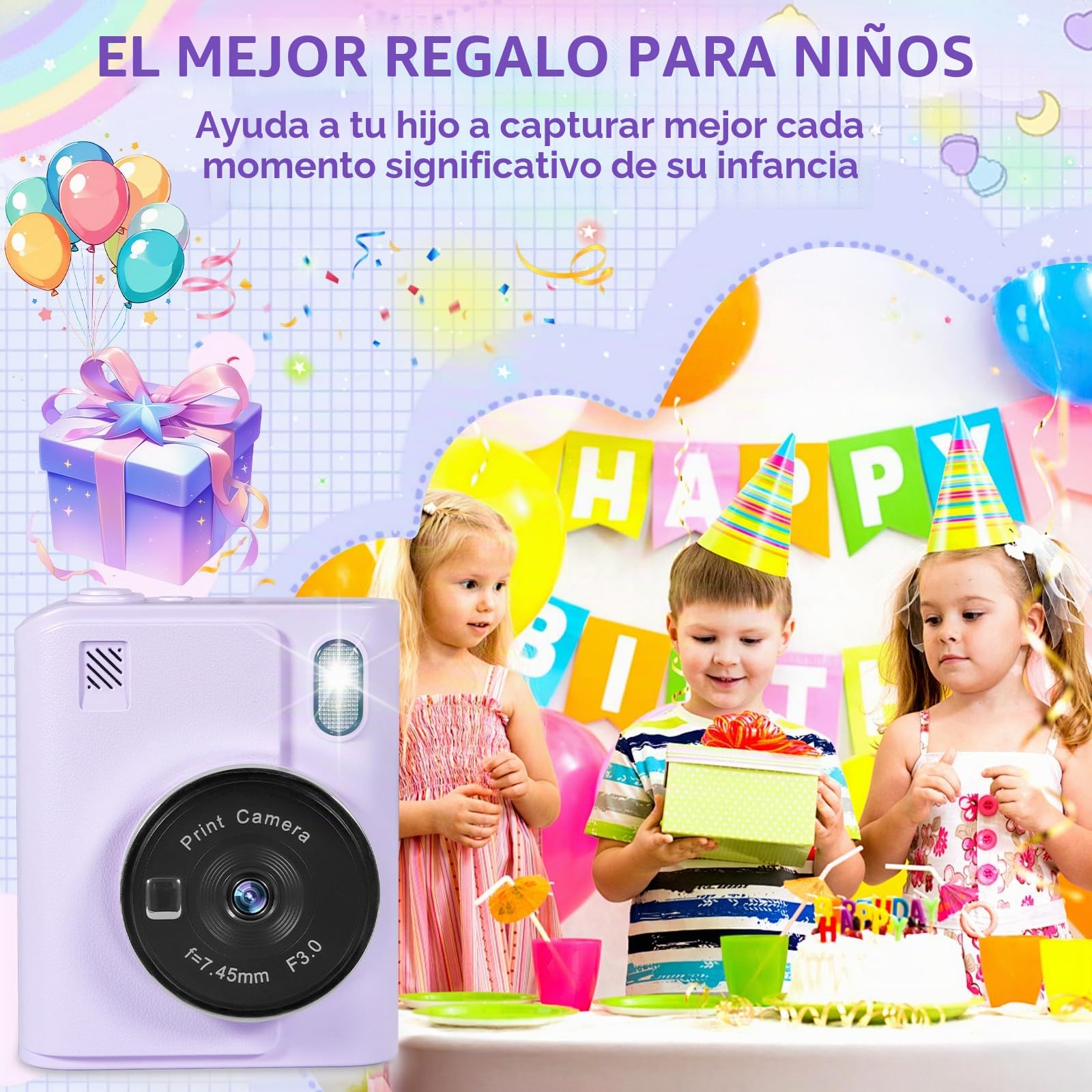 Camara Fotos Infantil Instantanea, HD 1080P Camara de Fotos Instantaneas, con Tarjeta de 32G y 6 Rollos Papel de Impresión, Cámara Instantánea, Regalo para Niñas y Niños de 3 a 12 Años