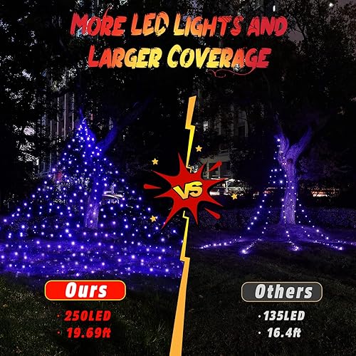 Miniatura 9 de BlcTec Luces de telaraña gigantes para decoración de Halloween, 19.7 x 14.7 pies, tela de araña blanca iluminada con 250 LED, luces de red de