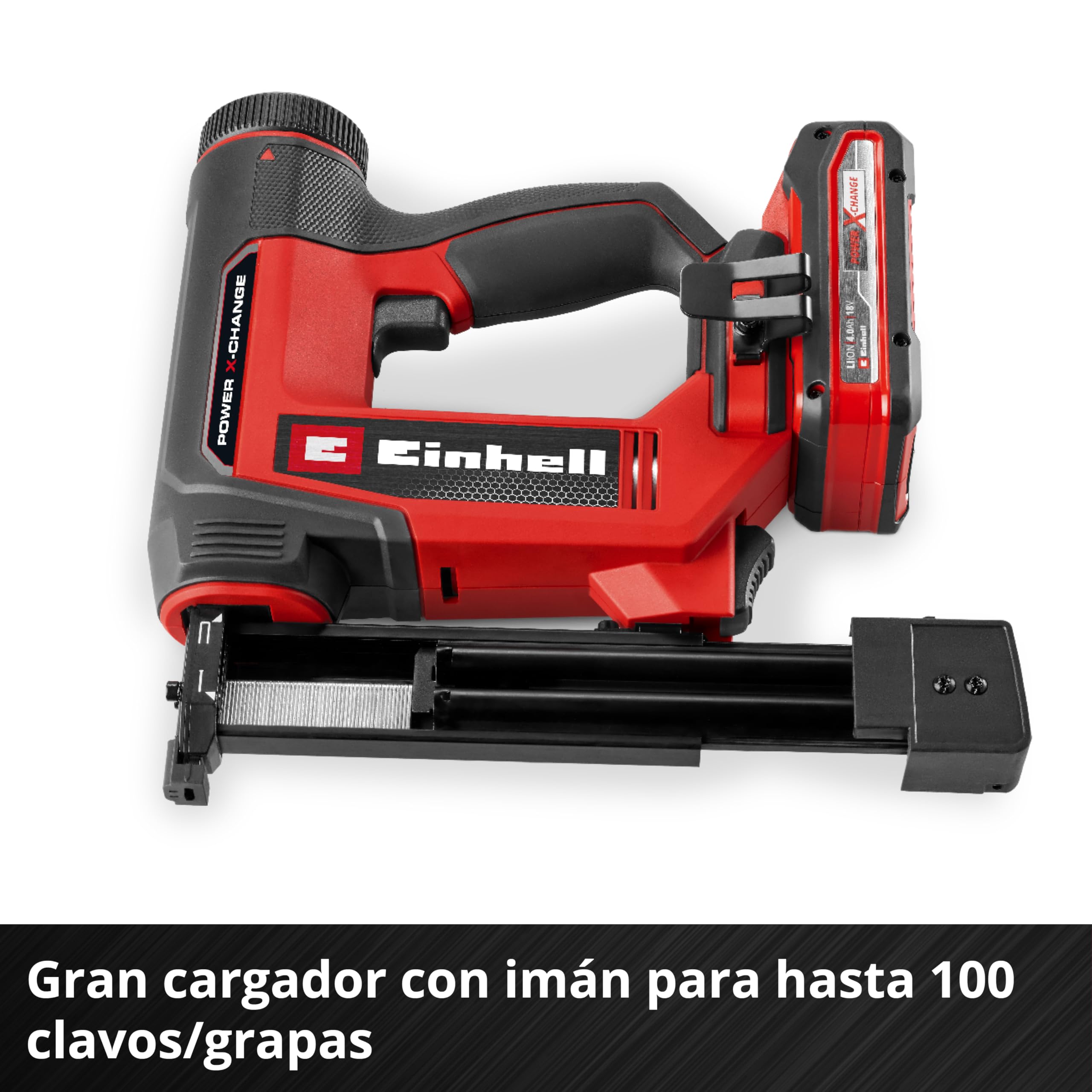 Einhell Grapadora/clavadora con batería TE-CN 18/32 Li - Solo Power X-Change (18 V, 20 tiros/min, máx. 25 mm de grapa, máx. 32 mm de clavo, incl. 300 clavos/grapas, sin batería)