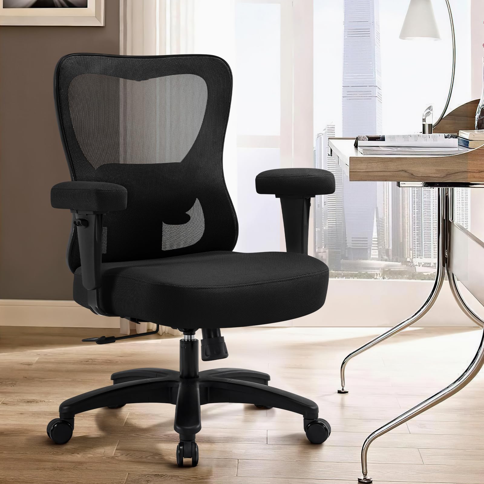 Hellove Bürostuhl Ergonomisch 230KG, Schreibtischstuhl mit Verstellbarer Armlehnen und Lendenwirbelstütze, Drehstuhl mit 50cm Große Sitzfläche Computerstuhl Mesh-Stuhl für Homeoffice Wippfunktion