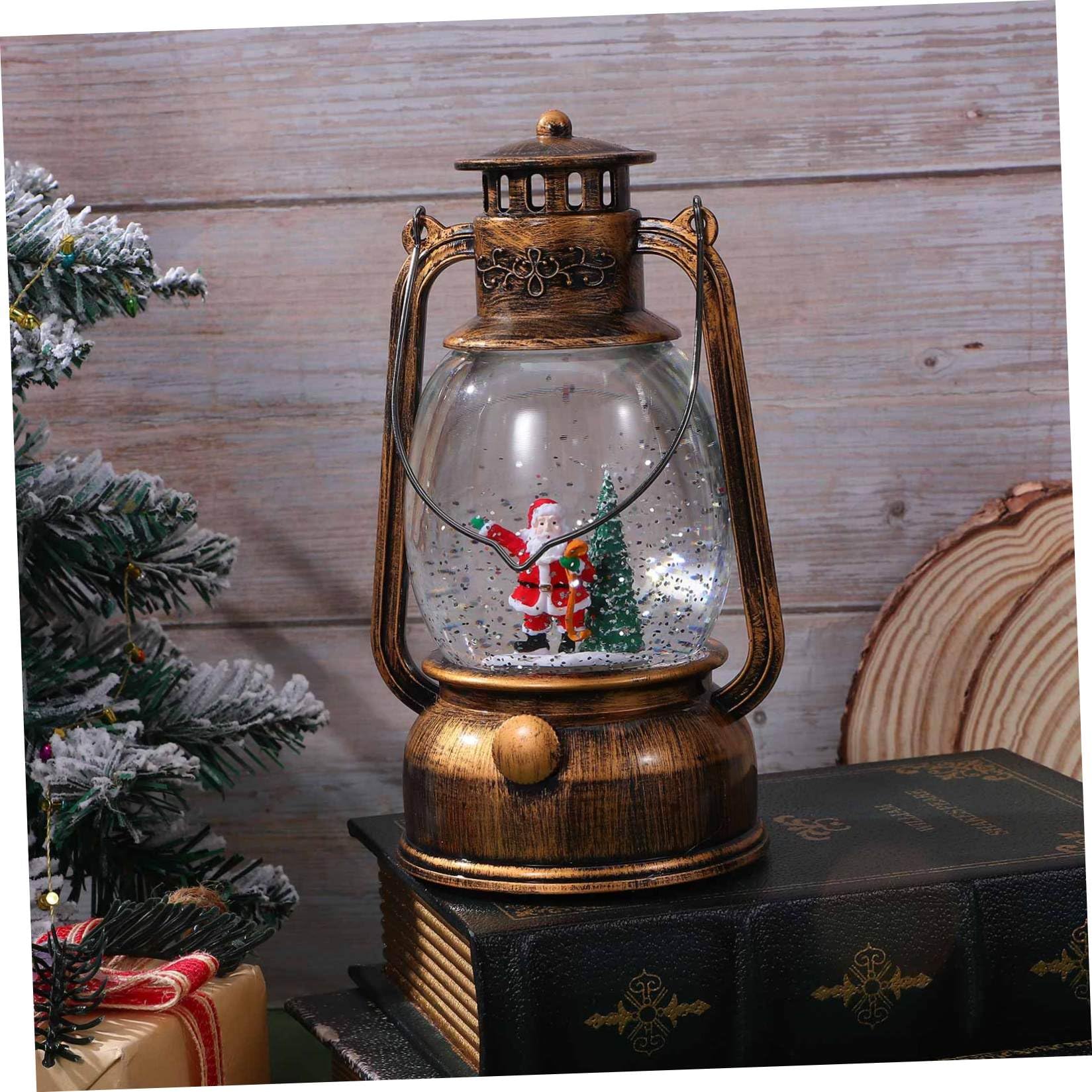 Angoily Lanterna Musicale di Natale con Globo di Neve in Vetro e Plastico, Decorazione Natalizia Elegante con Musica e Alimentazione a Batteria per Feste Natalizie