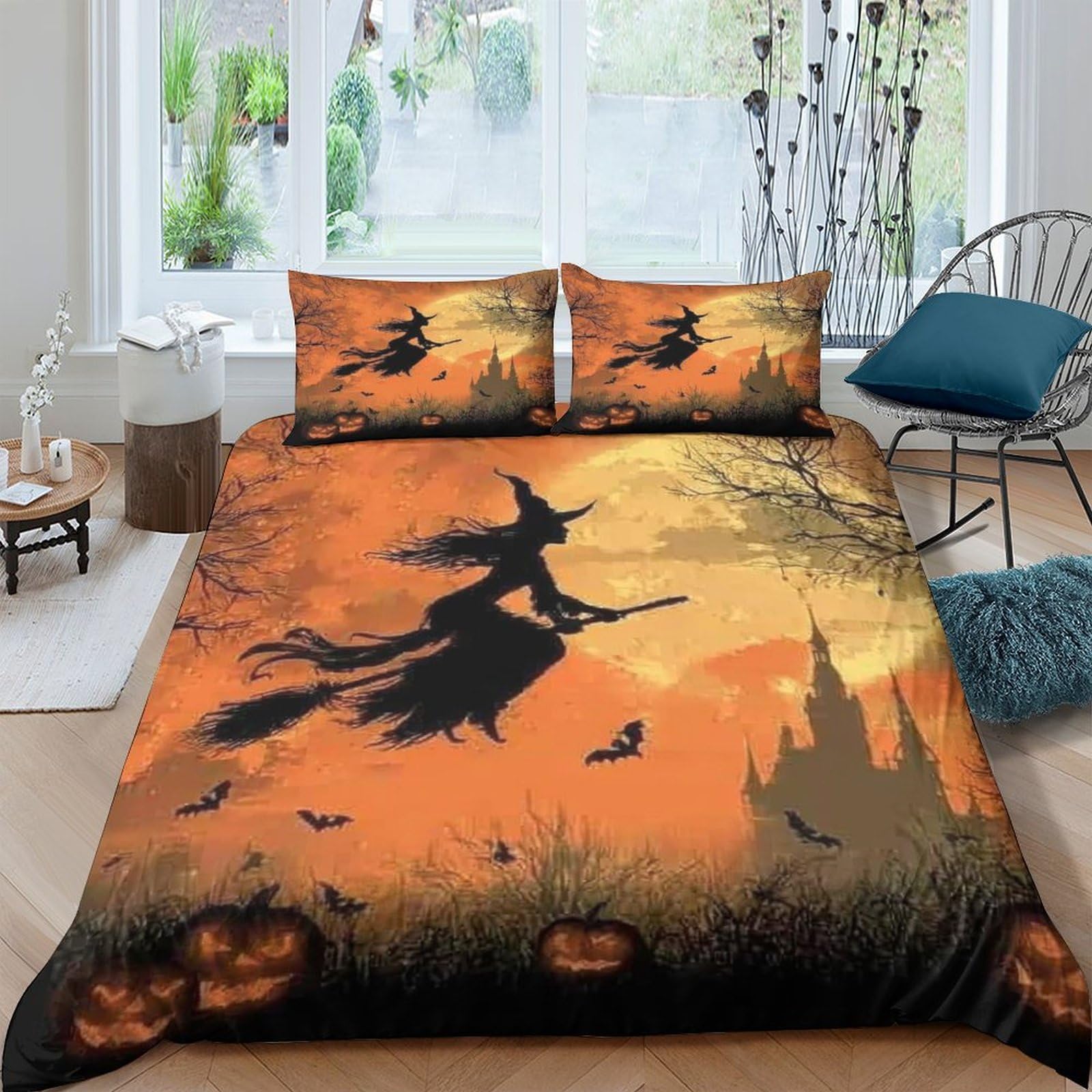 Ctjqhvkz Style-5 3D Printed Halloween Witch Fitted Sheet Microfiber Pumpkin Castle Mattress Cover For Bedroom Guest Room Decor Single（135X200cm）