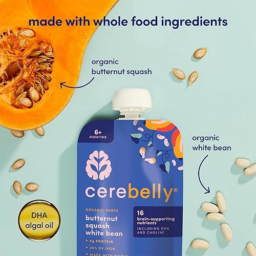 Miniatura 7 de Cerebelly Bolsas de comida orgánica para bebés, purés de frijoles blancos de calabaza orgánica para niños pequeños, sin azúcar añadido, fibra, sin