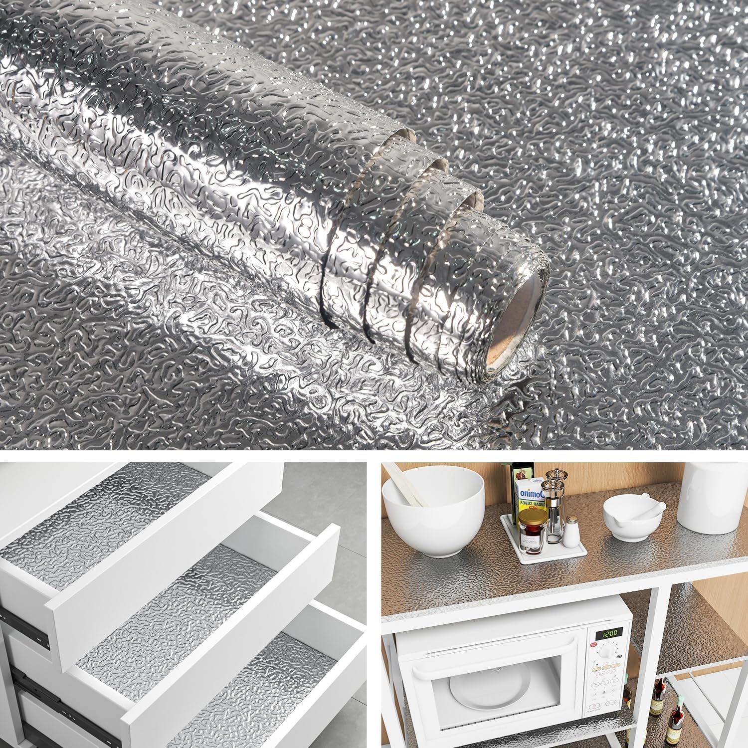 Kitchen Wallpaper Oil Proof Sticker Aluminum Kitchen Backsplash Protector Self-Adhesive Paper Waterproof Wall Sticker for Microwaves, Countertops (15.7''x394'')