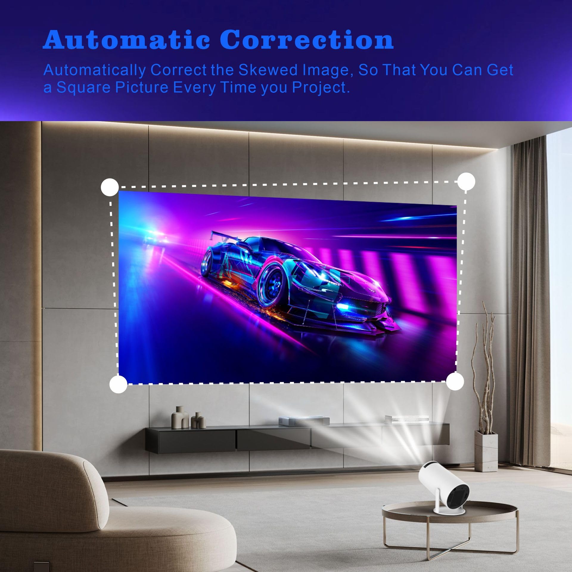 Mini projecteur Bluetooth WiFi portable 4K avec correction automatique de la distorsion, rotation à 180°, écran 130", Android 11, 5G double bande, projecteur de films pour la maison