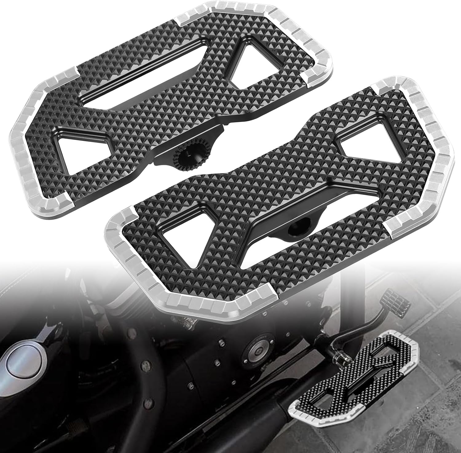 Upgraded Motorcycle CNC Aluminum Rider Footboard, Adjustable Front Footrests Highway Pegs Fits for Harley Davidson Sportster lron XL 883 1200 Dyna 1997-2017 Black+Chrome