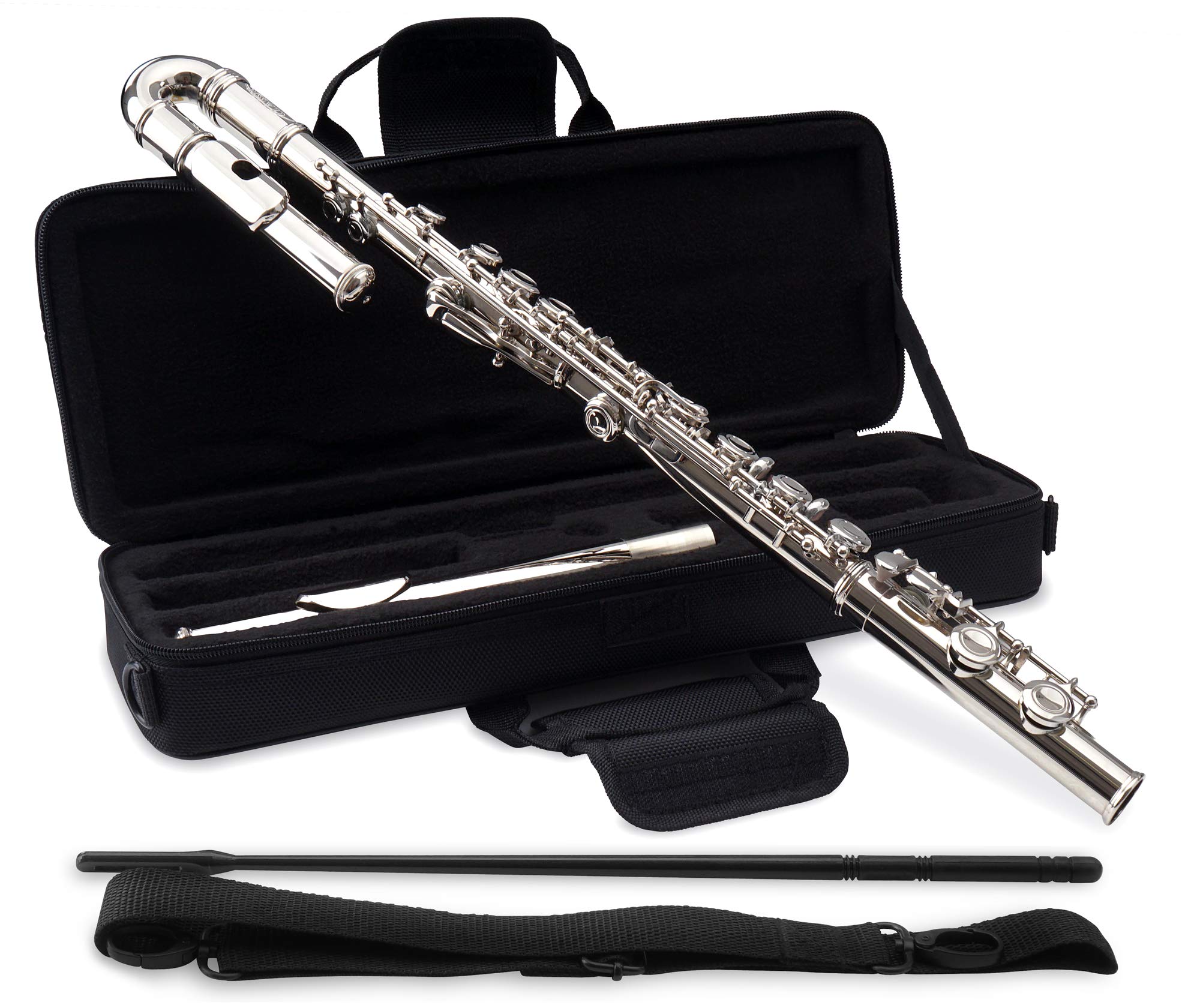 Classic Cantabile FL-100J Querflöte C-Stimmung vernickeltes Neusilber gebogenes gerades Kopfstück Etui Zubehör