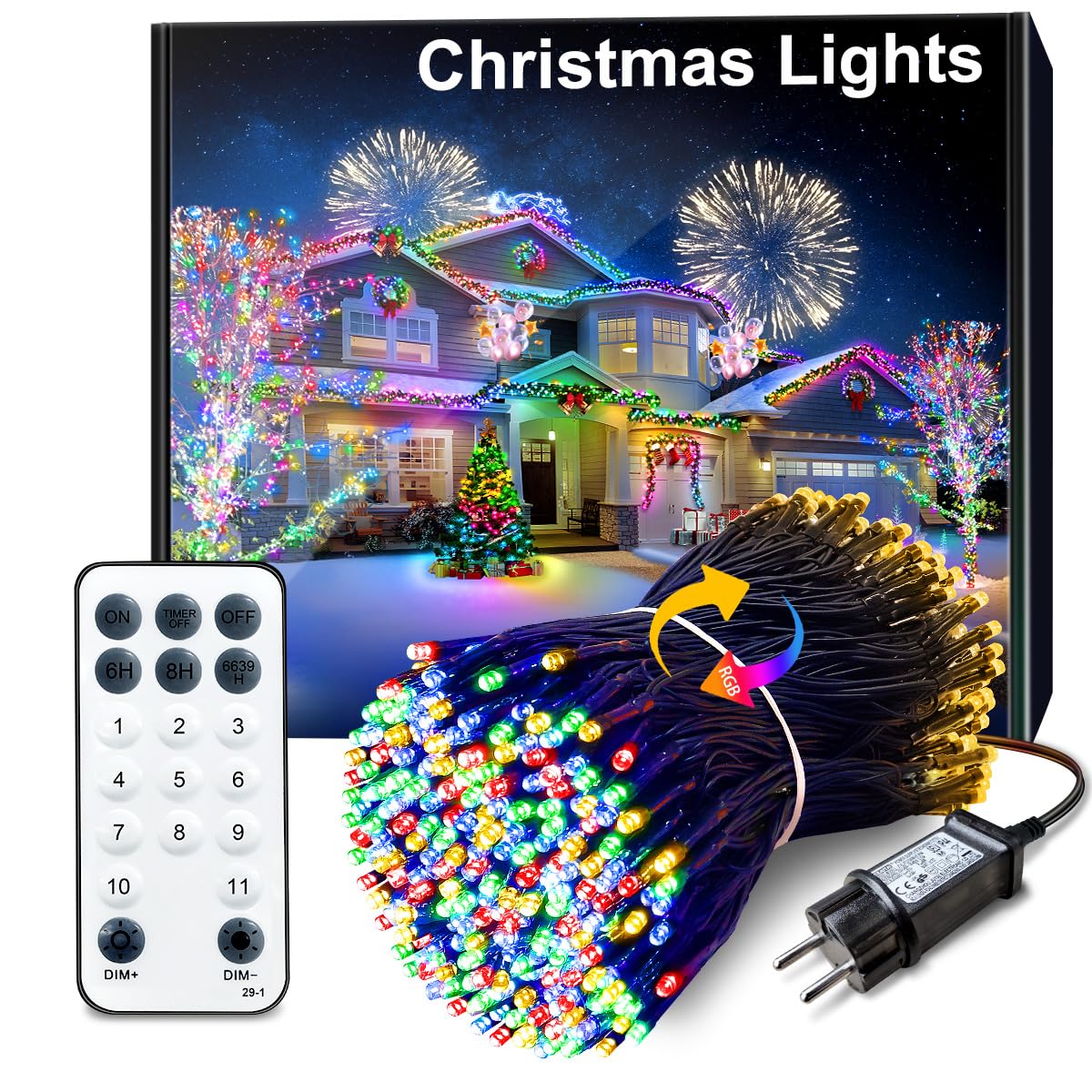 100M Lichterkette außen, 100 LED Lichterkette Weihnachtsbeleuchtung | Warmweiß/Bunt, mit Fernbedienung, 11 Modi, IP65 wasserdicht, Weihnachtsbaum aussen innen für Garten Balkon Hochzeit
