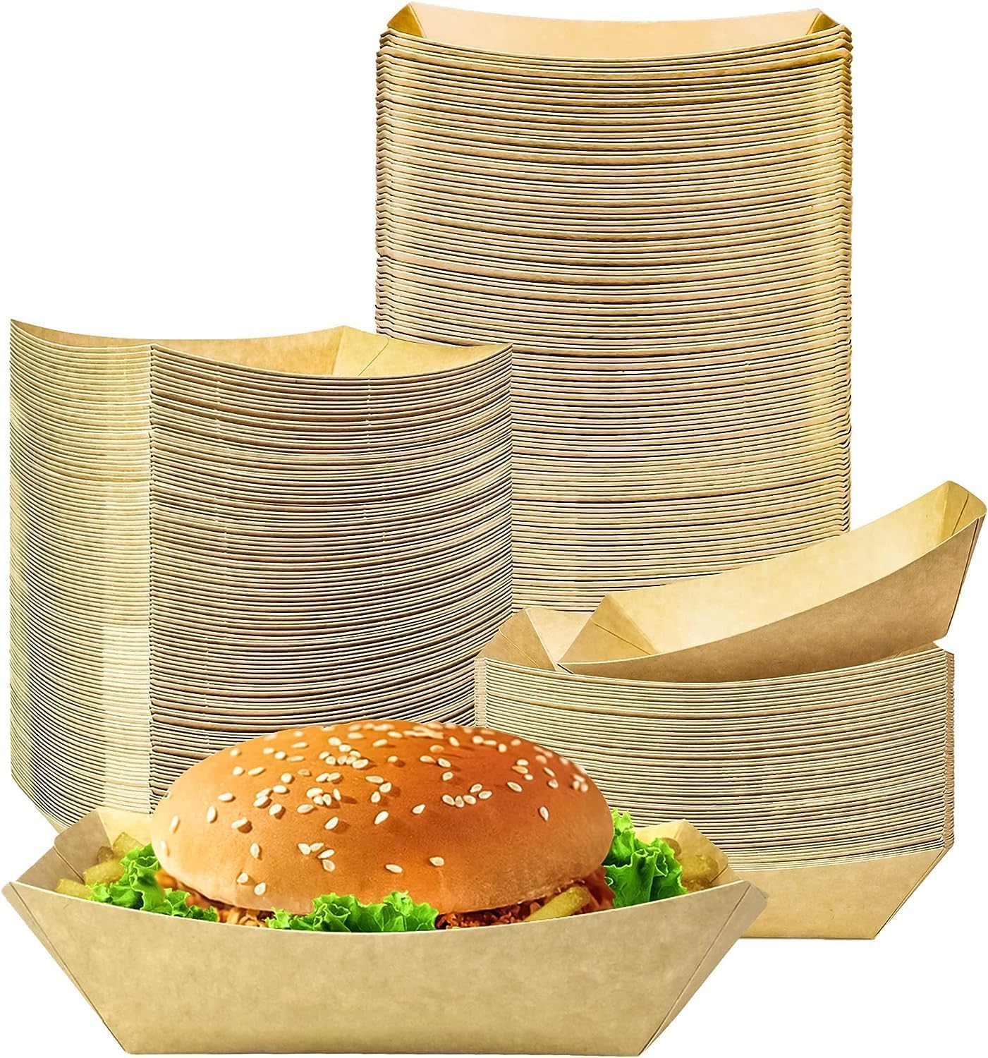Lot de 100 assiettes en papier kraft Assiettes de service recyclées Boîtes jetables pour frites, hamburgers, barbecues, fêtes